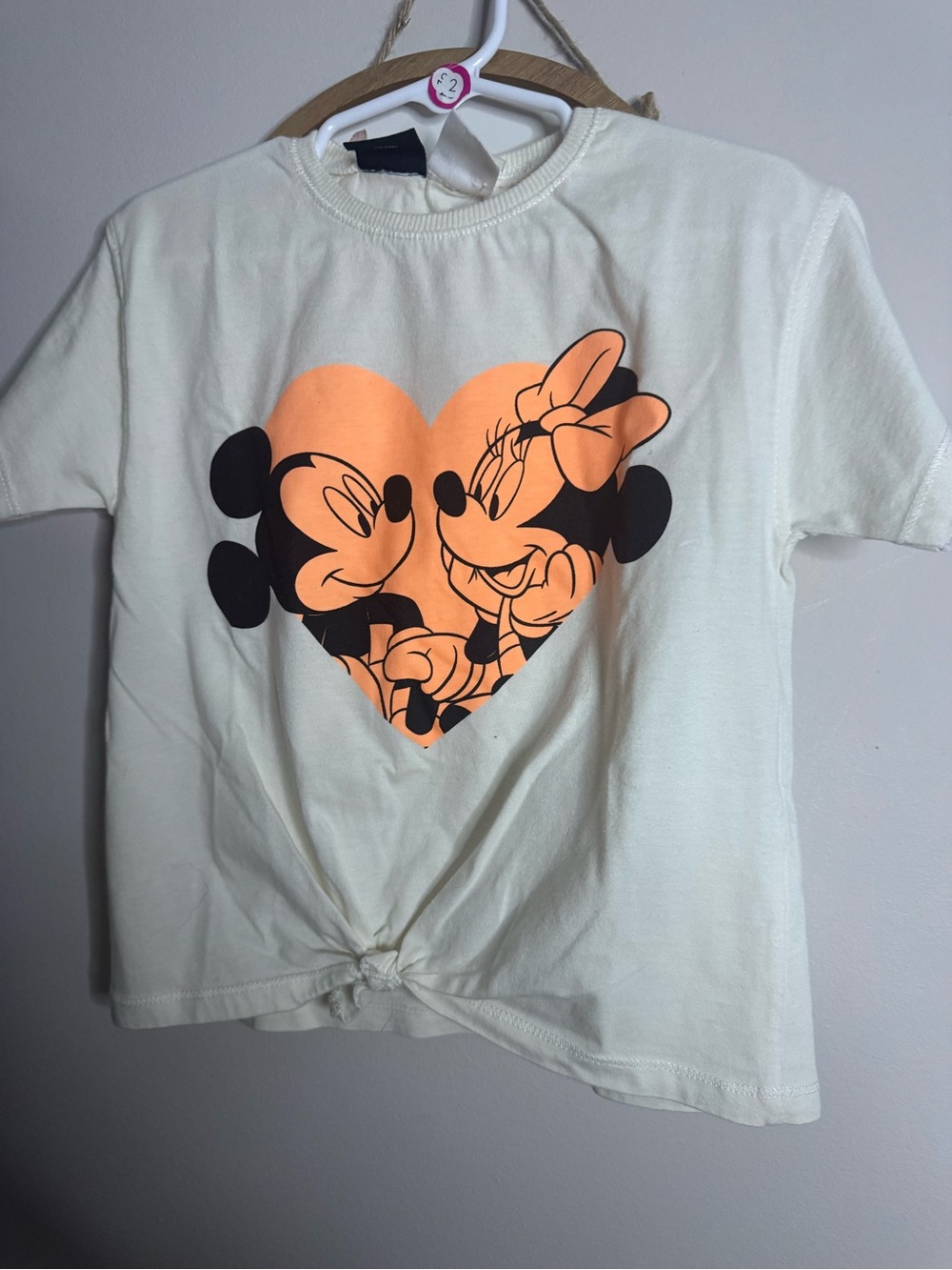 Zara White T-Shirt with Orange Heart Mickey & Minnie Graphic Disney collab 5